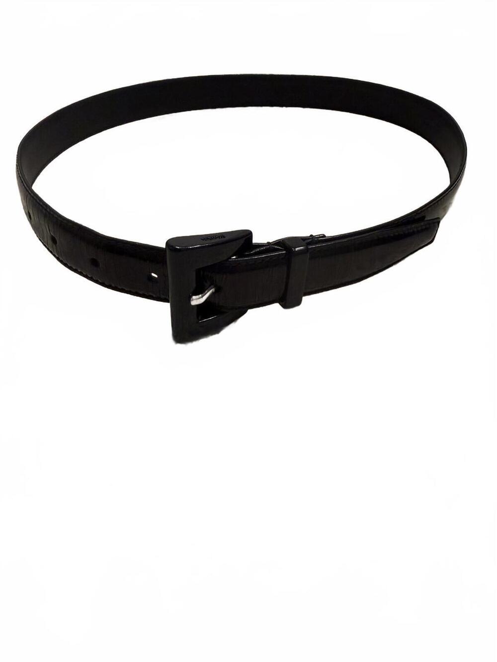 Prada Vintage 1990s Minimalist Smooth Black Patent Leather Belt Square Buckle